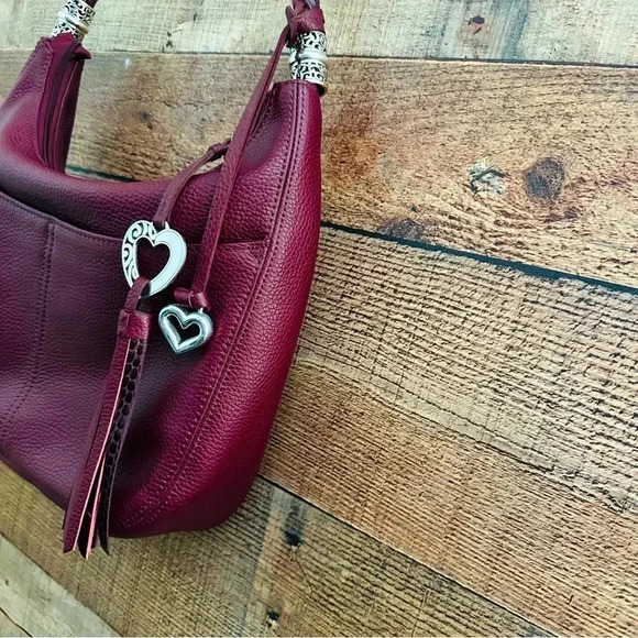 NWOT Rare Brighton Heart ♥️ Charm W Tassel Red/Burgundy Barbados Ziptop Hobo - Picture 5 of 13